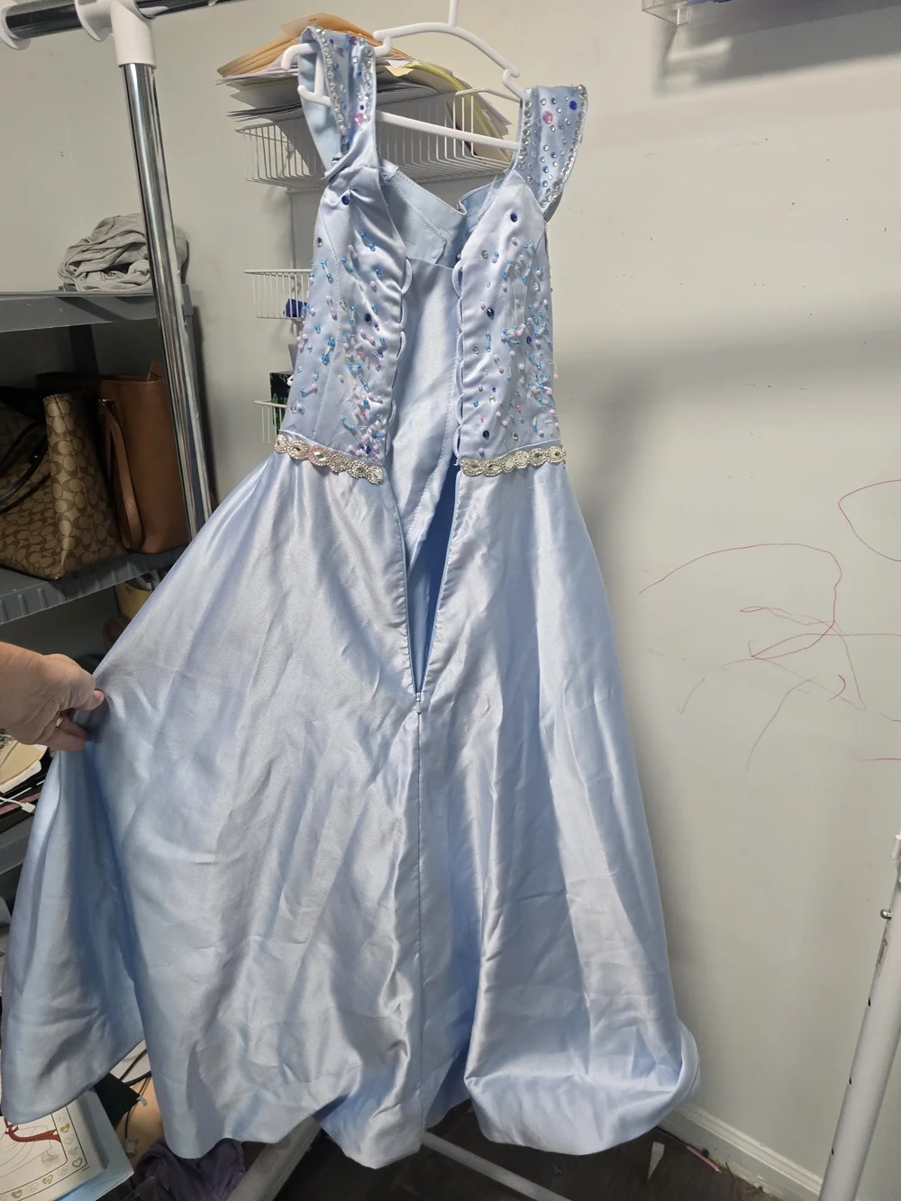 Light Blue Beaded Satin Pageant Dress